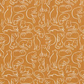 Katoenen stof Cretonne speelse katten – currygeel, 