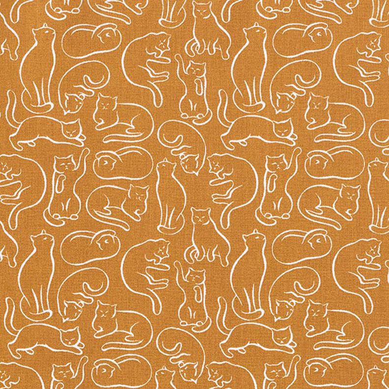 Katoenen stof Cretonne speelse katten – currygeel,  image number 1