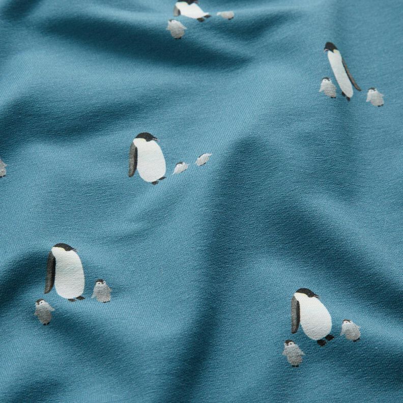 GOTS French Terry sommersweat Pinguïnfamilie Digitaal printen – jeansblauw,  image number 2