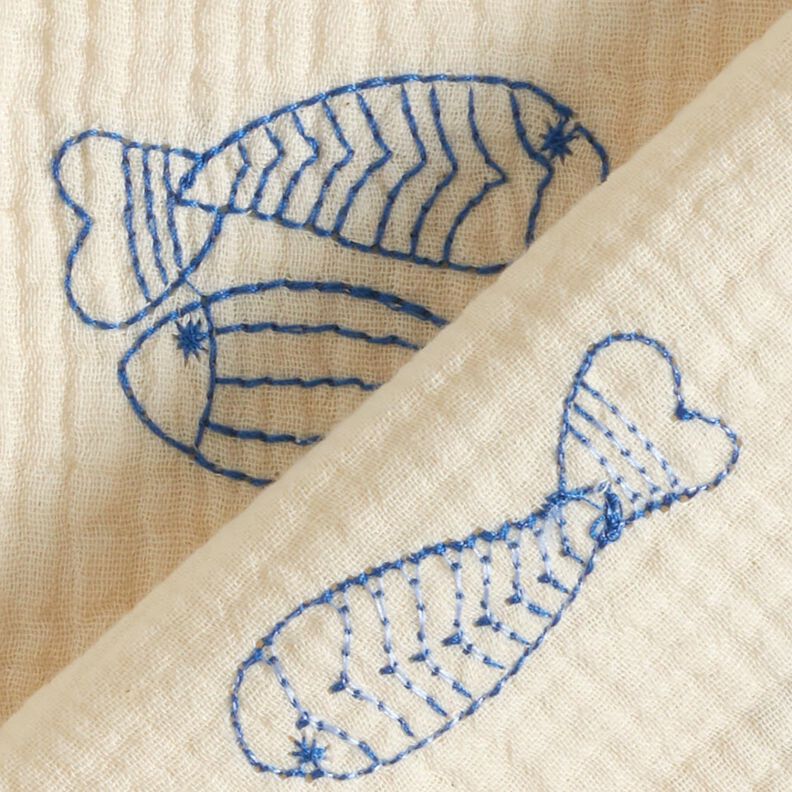 Mousseline/dubbel gehaakte stoffen opgestikte vis | Poppy Fabrics – ecru/koningsblauw,  image number 4