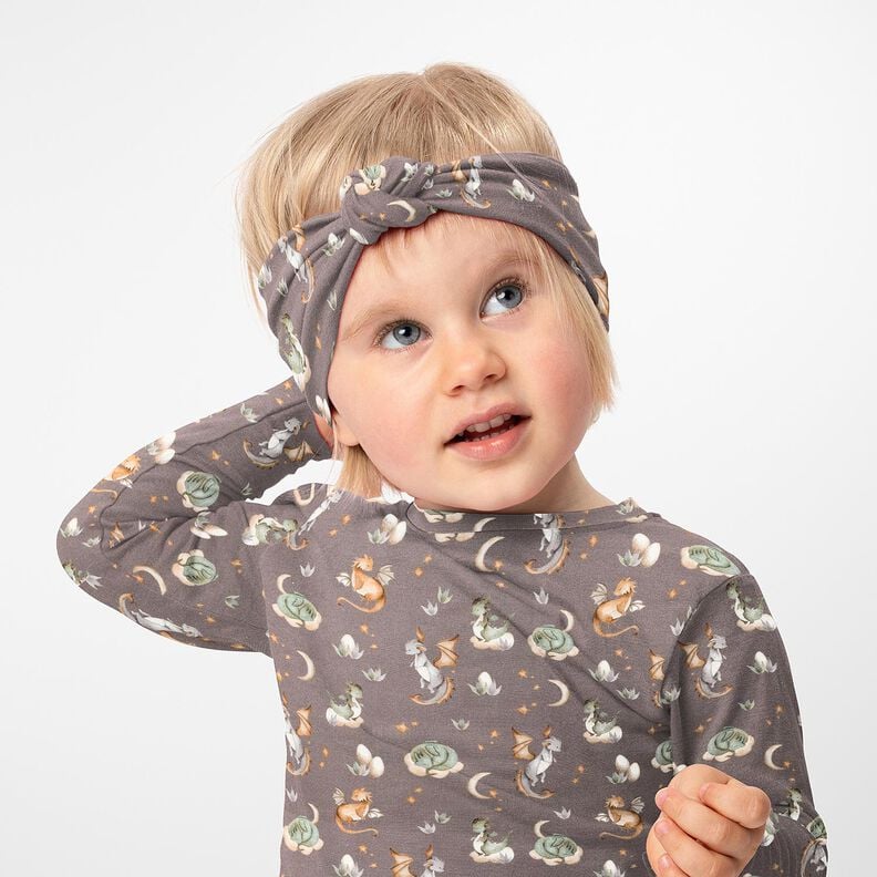 French Terry sommersweat schattige draken Digitaal printen – donkertaupe,  image number 5