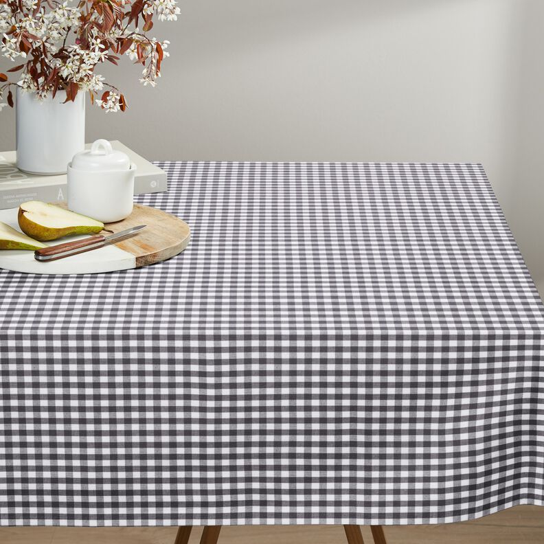 Katoenen stof Vichy ruit 1 cm – parelgrijs/wit,  image number 7