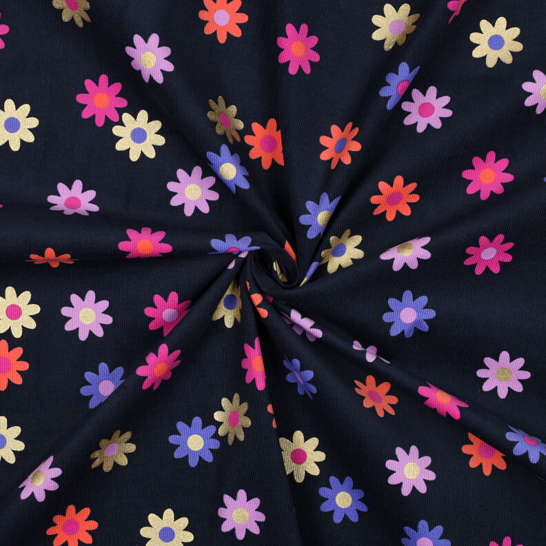 Babyrib Bloemen met glitterprint | Poppy Fabrics – marineblauw, image number 3