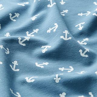 Katoenjersey Kleine ankers – lichtblauw/wit, 