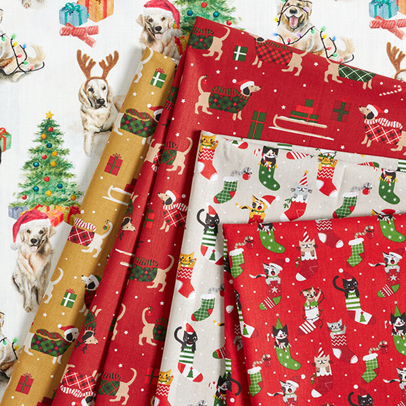 Katoenen stof Cretonne Kerstkatten – natuur, image number 5