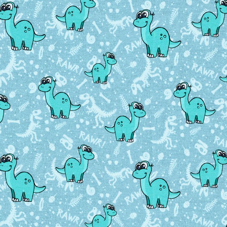 Katoenjersey Dinosaurussen en fossielen | Glitzerpüppi – lichtblauw/pepermunt,  image number 1