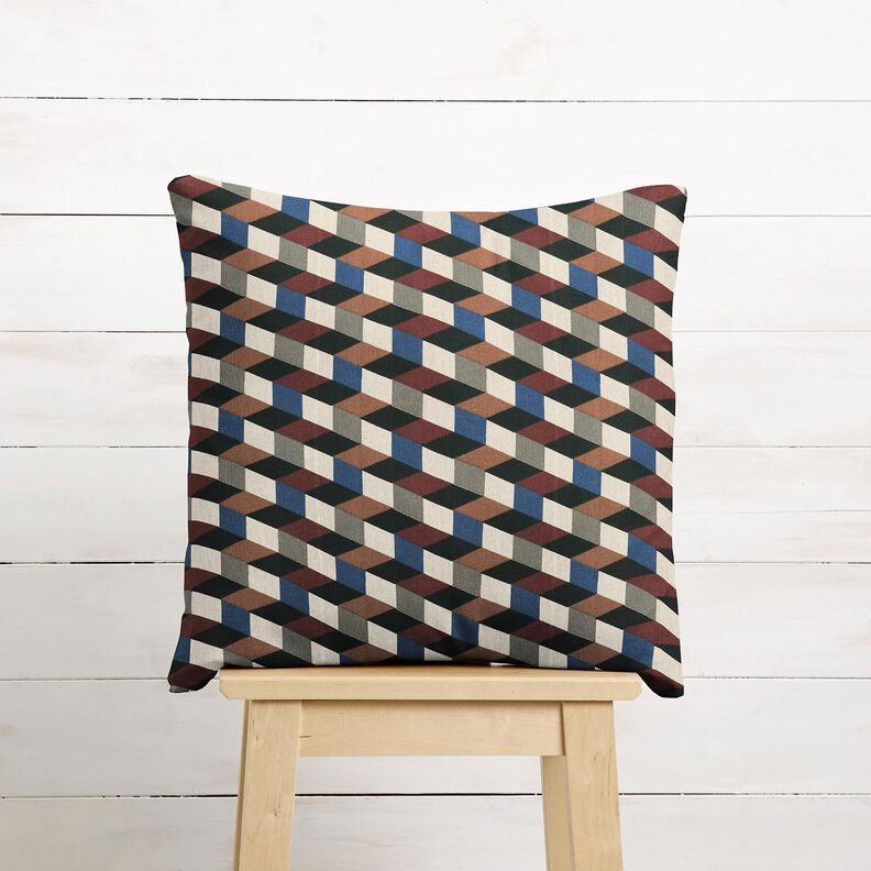 Decostof Half panama minimalistische kubussen &ndash; natuur/blauw,  image number 6