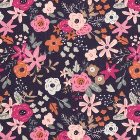 Katoenpopeline bloemenboeketten – zwart blauw/purper, 