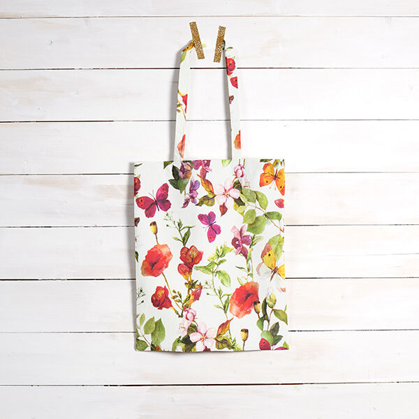 Outdoorstof Canvas Bloesems en vlinders – wit/lila,  image number 9