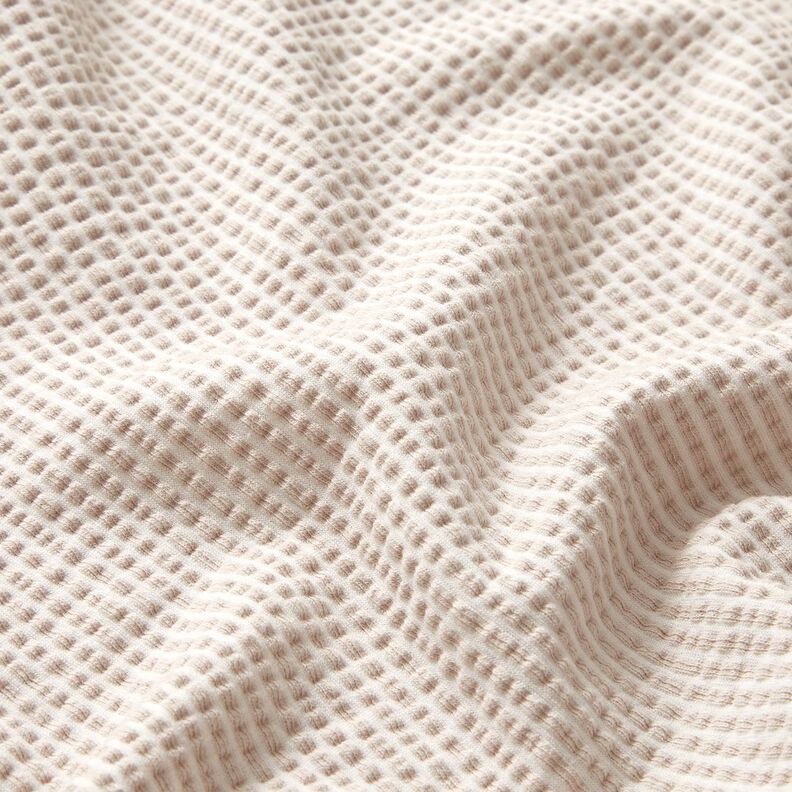 Katoenjersey Seersucker Fijne strepen – amandel/wit,  image number 2