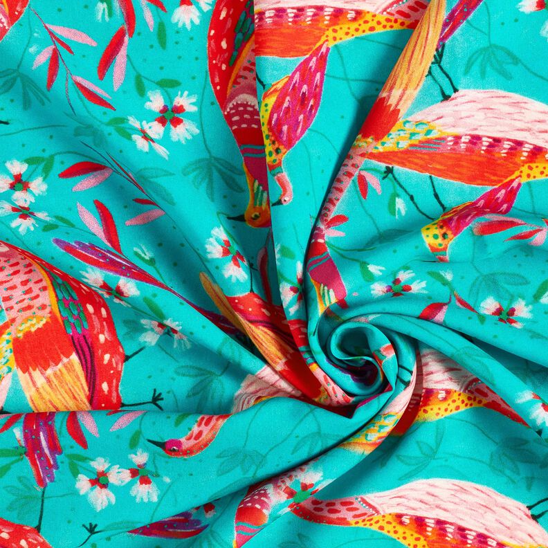 Strandkleding viscosestof pauwen en bloemen – aquablauw/intens roze,  image number 3