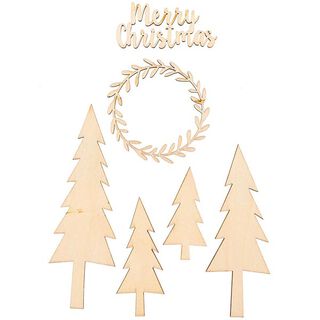 Houten decoratie woud Set [ 3,8 x 8 cm / 5,7 x 17,5 cm ] | Rico Design – natuur, 