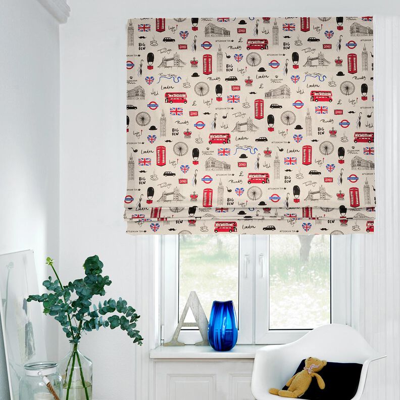 Decostof Half panama Londen – natuur/rood,  image number 7