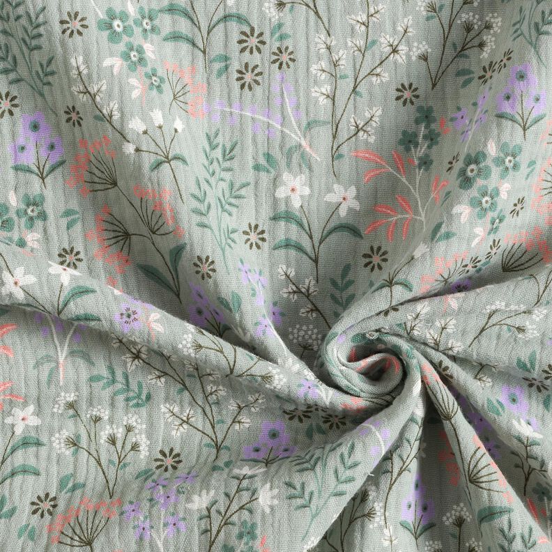 GOTS Mousseline/dubbel gehaakte stoffen Lente bloemenweide | Poppy Fabrics – riet,  image number 3