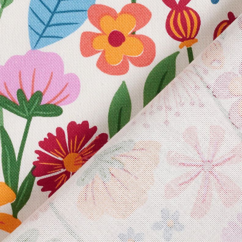 Decostof Half panama kleurrijke bloemen – ivoor/pastelviolet, image number 4