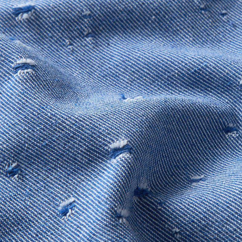 Denim katoen mix destroyed look – koningsblauw,  image number 2
