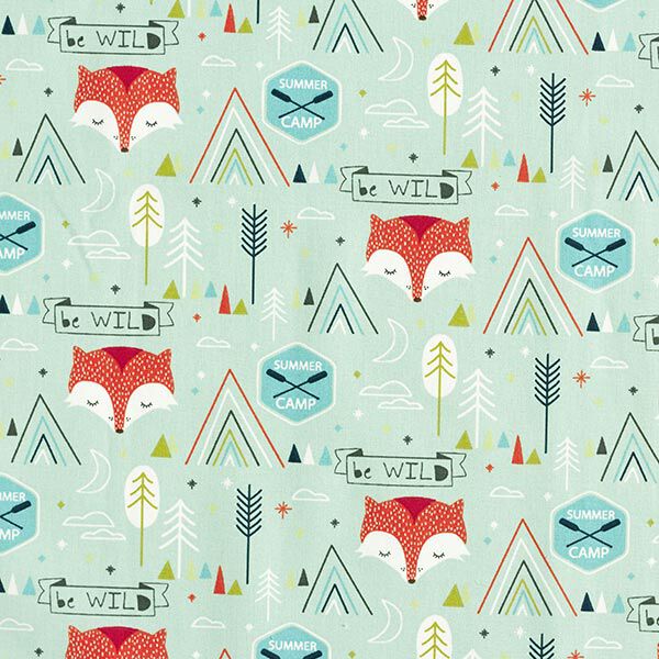 Katoenen stof Cretonne Be Wild vos – pastelgroen,  image number 1