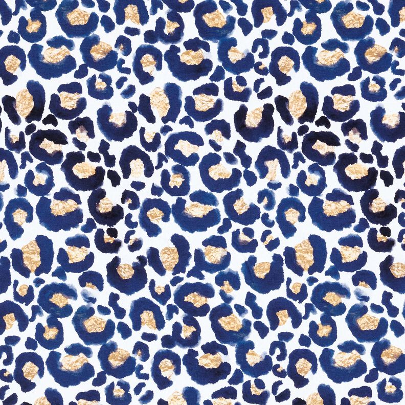 Katoenjersey Luipaard met gouden vlekken | Glitzerpüppi – wit/indigo,  image number 1
