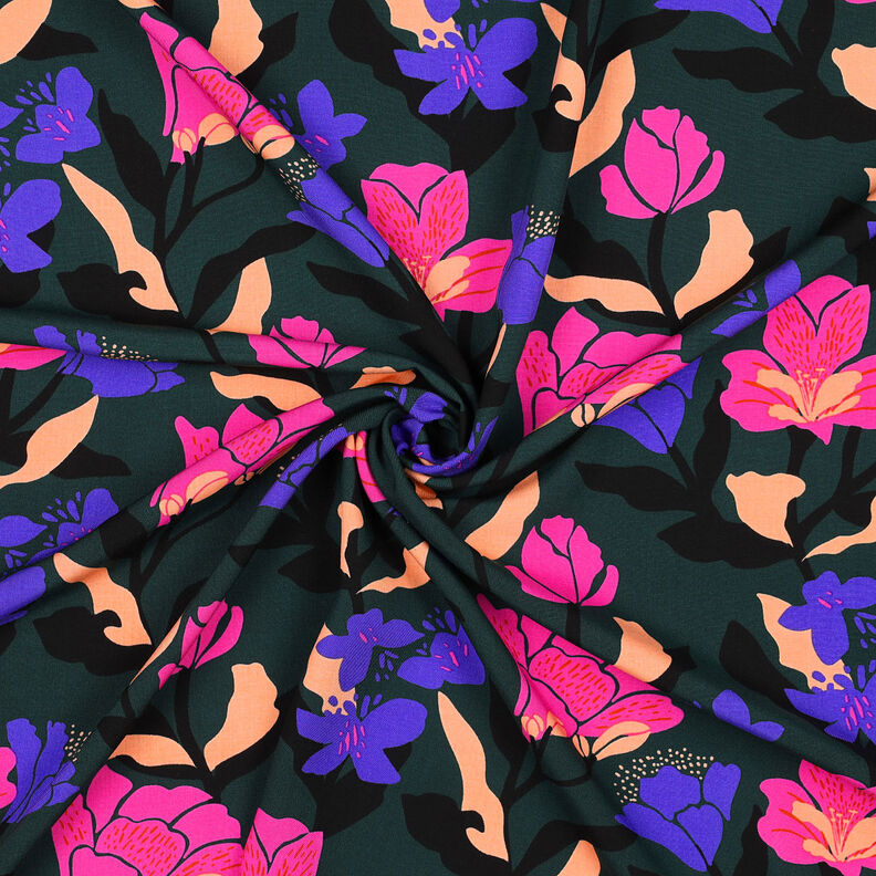 LENZING™ ECOVERO™ viscosestof Amira Floral | Nerida Hansen – donkergroen/lila,  image number 3