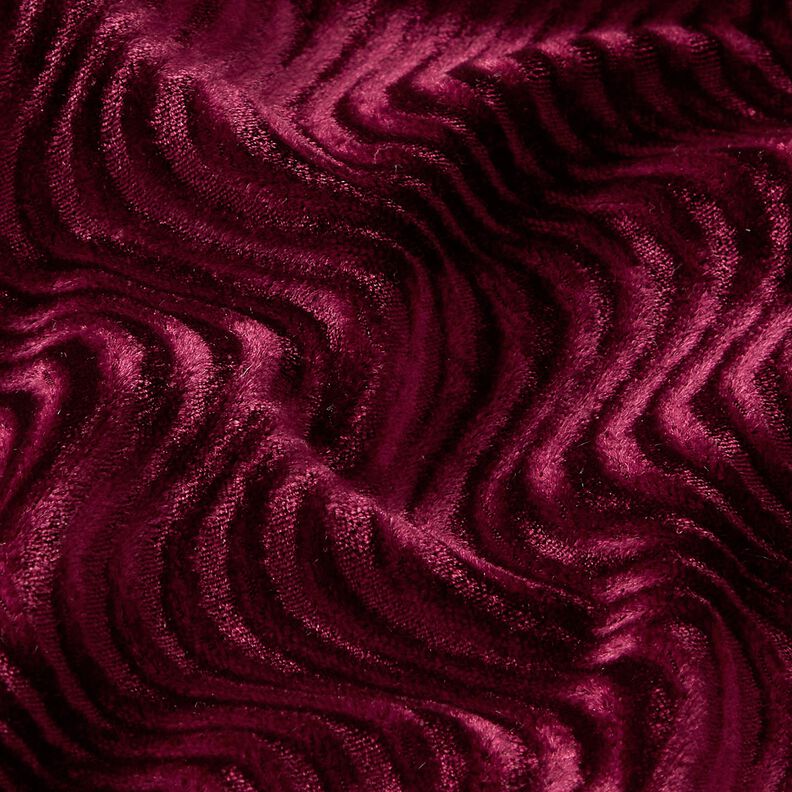 Stretch fluwelen reliëfgolven – bordeauxrood,  image number 2