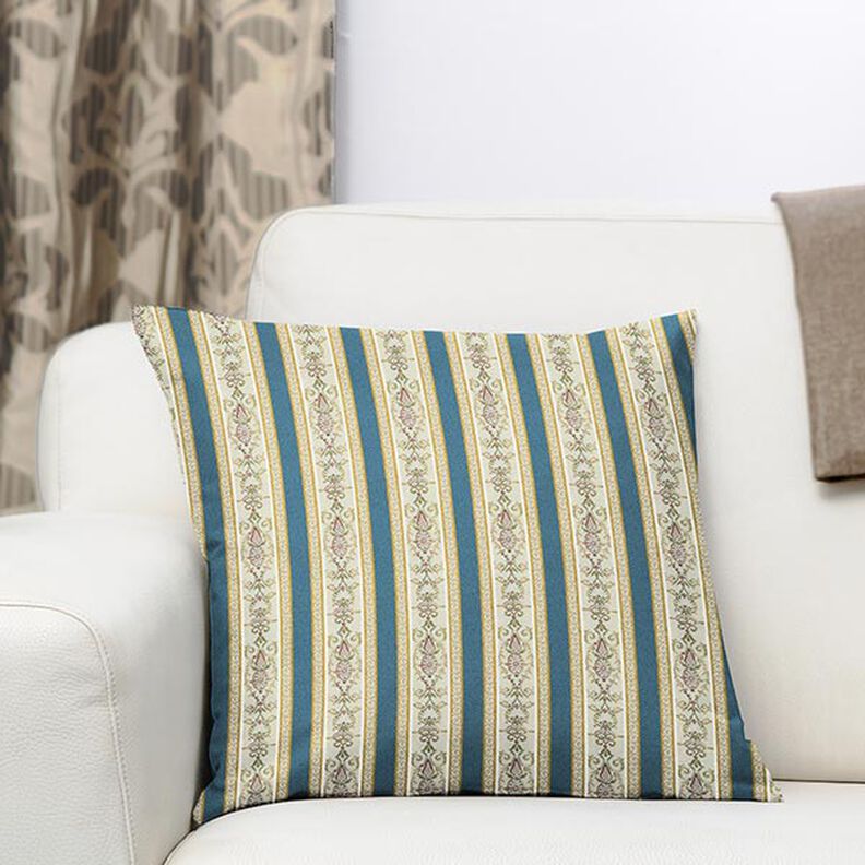 Meubelstof jacquard Biedermeier strepen – creme/blauw,  image number 7