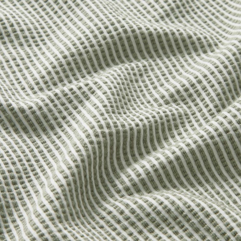 Katoenjersey Seersucker Fijne strepen – riet/wit,  image number 2