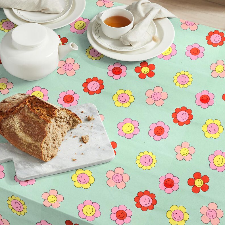 Gecoate katoen vrolijke bloemen | Poppy Fabrics – mint/citroengeel,  image number 8