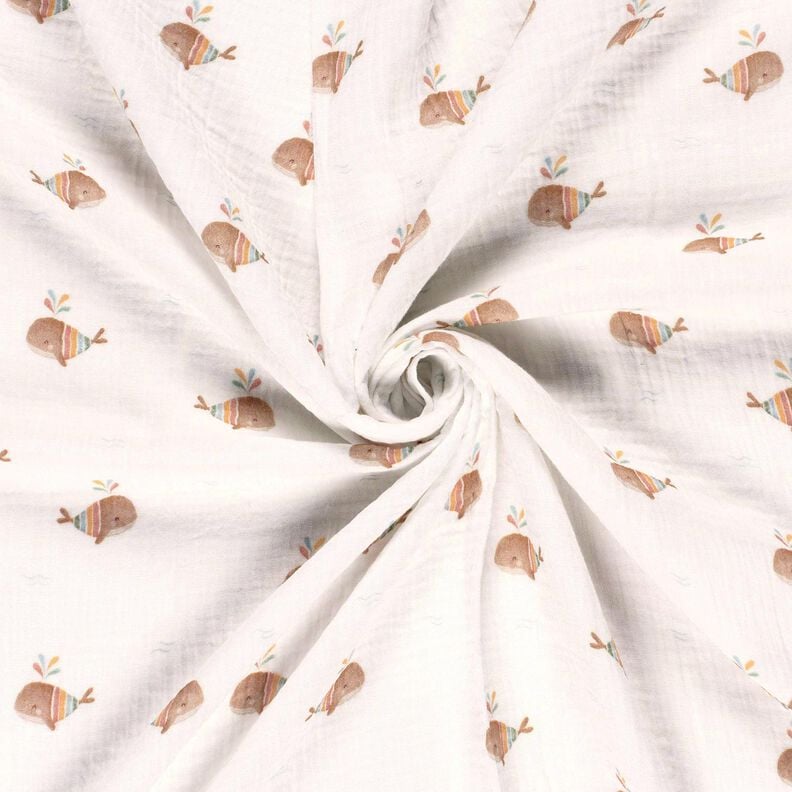 Mousseline/dubbel gehaakte stoffen gestreepte walvis Digitaal printen – ivoor,  image number 3