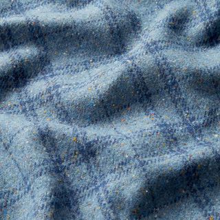 Opgeruwde wolmix ruit & gekleurde spikkels – jeansblauw, 