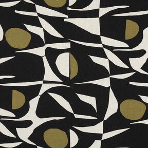 Viscose-linnen-mix geometrisch patroon – zwart/olijf, 