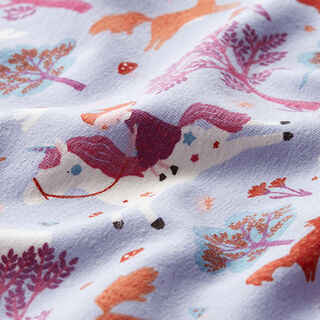 Katoenjersey Eenhoorn, kasteel en prinses – lila, 