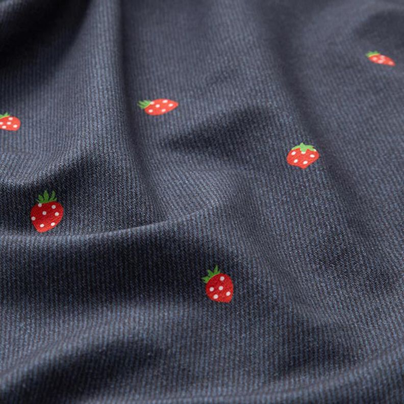 Katoenjersey Jeanslook aardbeien Digitaal printen – blauwgrijs/vuurrood, image number 2