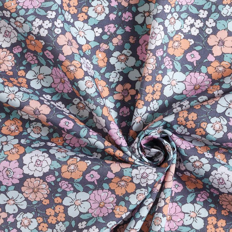 GOTS Katoenpopeline Bloemenweide | Poppy Fabrics – leigrijs,  image number 3