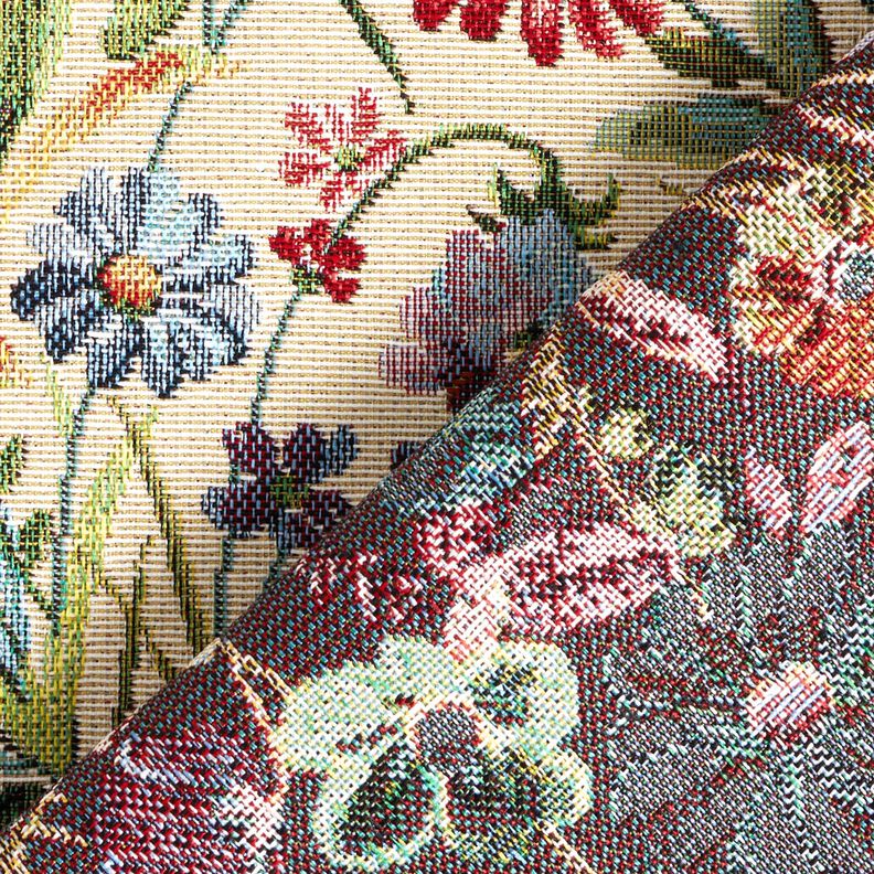 Decostof Gobelin vrolijke bloementuin – lichtbeige/groen,  image number 4