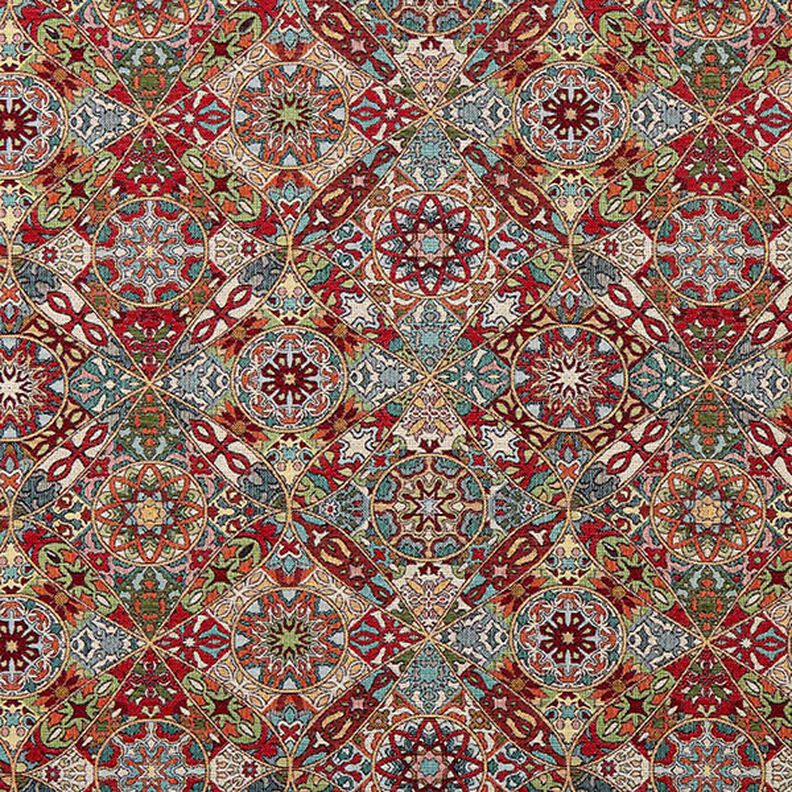 Decostof Gobelin Gevlochten ornamenten – lichtbeige/karmijnrood, image number 1