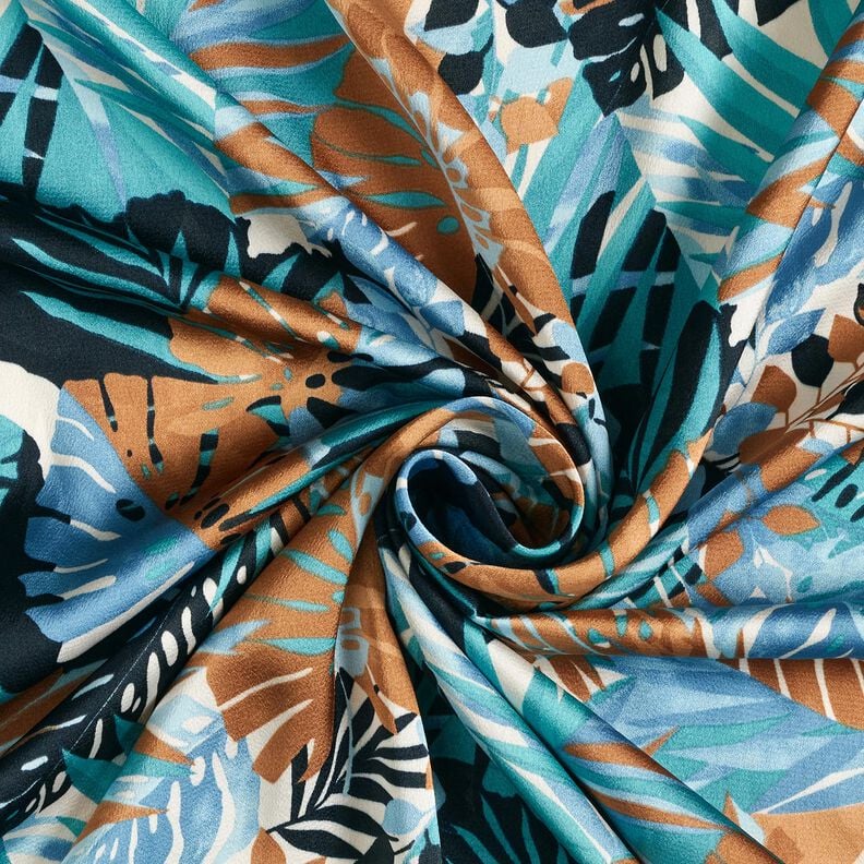 Crêpe Satijn Palmen en Monstera – stralend blauw/zwart blauw,  image number 3