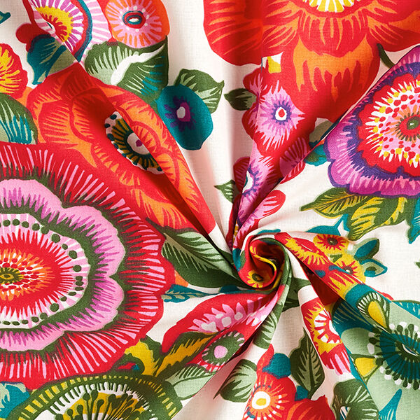 Katoenen stof cretonne  Floraal – rood,  image number 3
