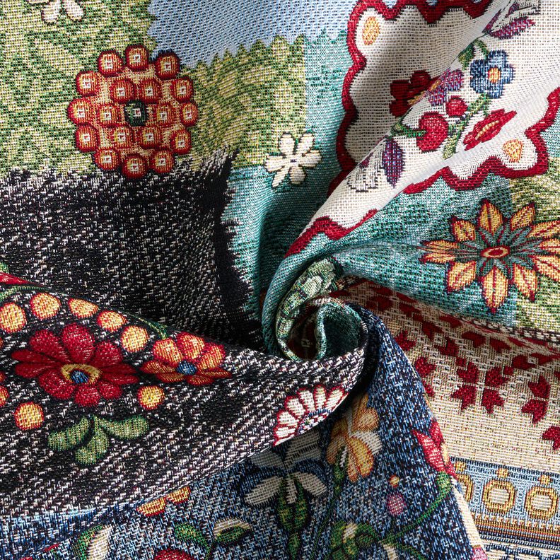 Decostof Gobelin Jeanspatchwork – lichtbeige/jeansblauw, image number 3