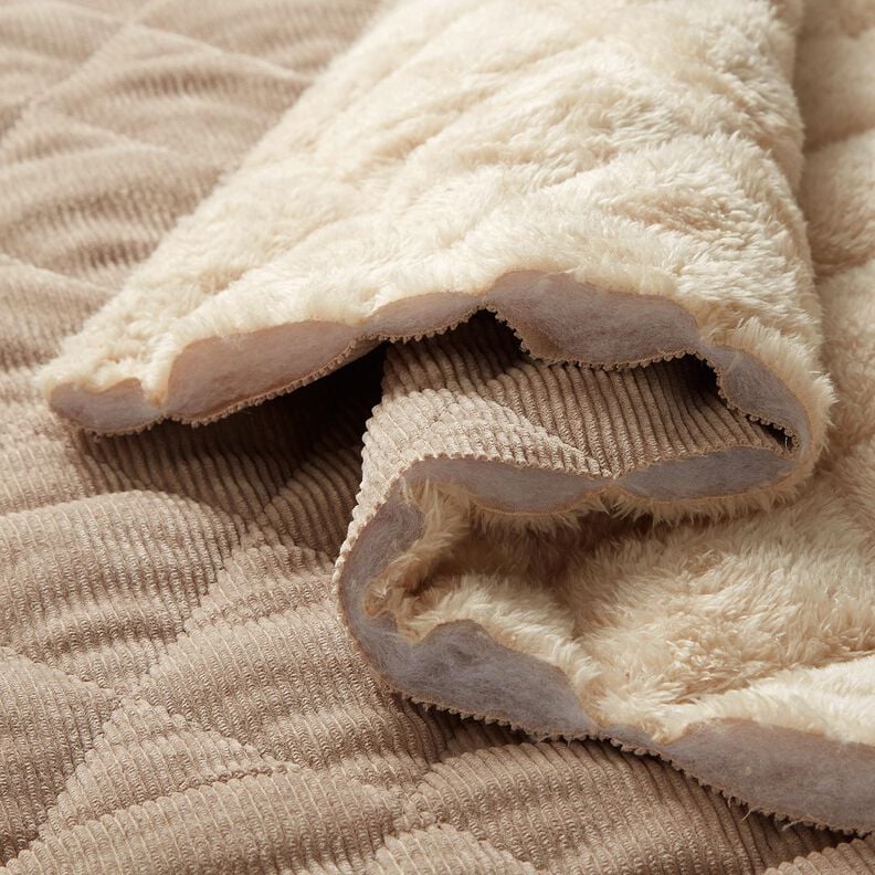 Doorgestikte stof Corduroy met bonten ruiten – taupe, image number 2