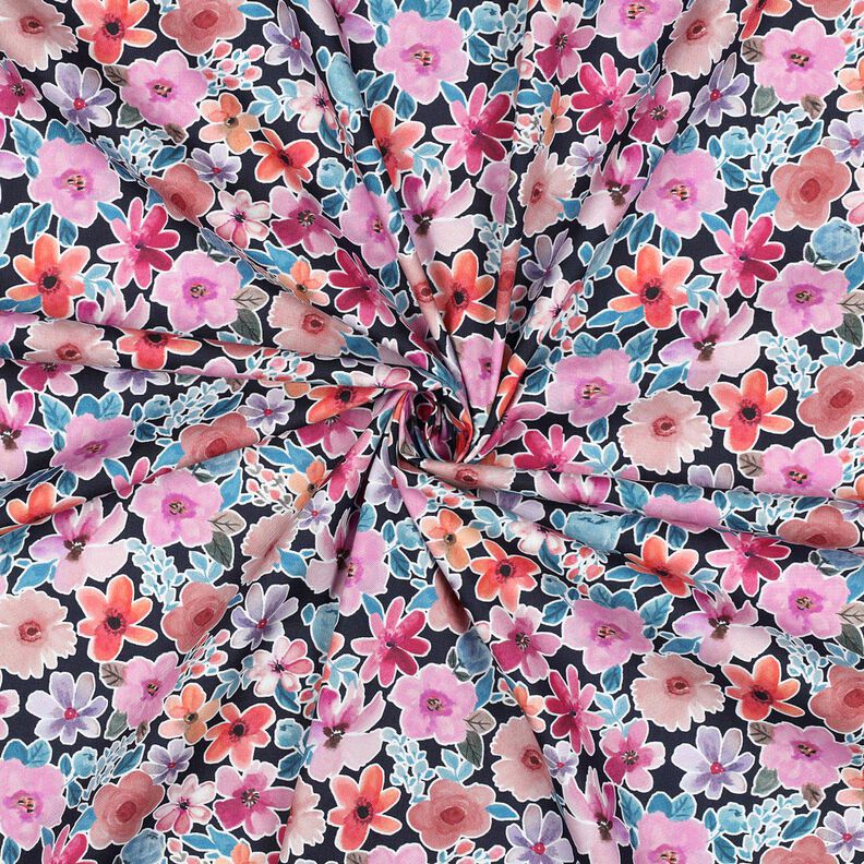 Katoenpopeline Bloemen | Poppy Fabrics – zwart blauw,  image number 3