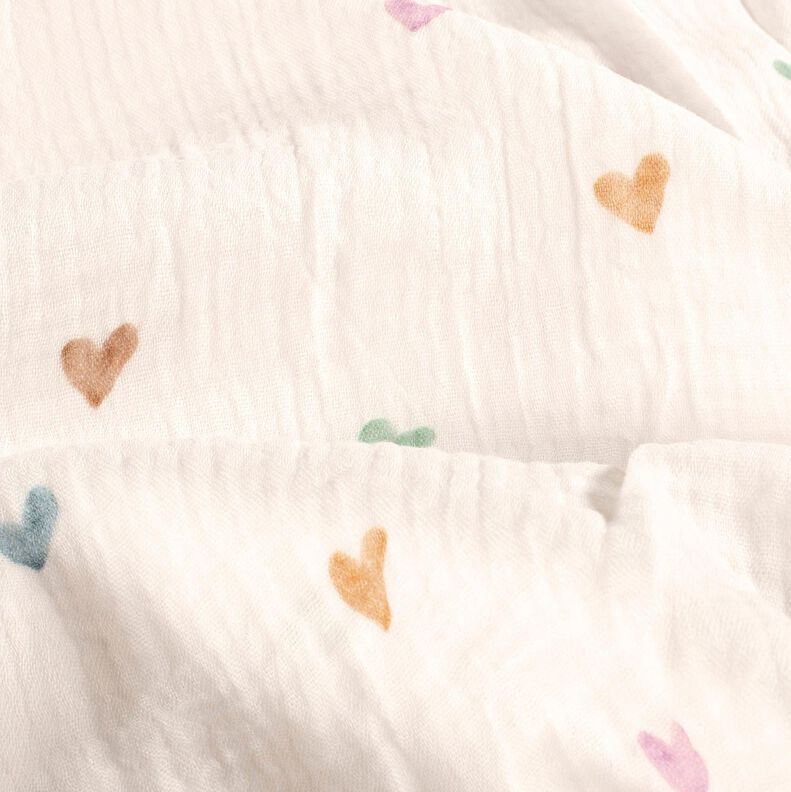 Mousseline/dubbel gehaakte stoffen kleurrijke harten Digitaal printen – wit,  image number 2