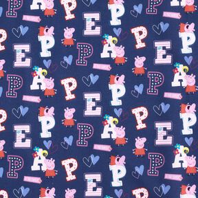 Katoenpopeline Peppa Pig-letters Licentiestof | ABC Ltd – indigo, 