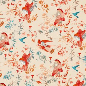 LENZING™ ECOVERO™ viscosestof Vogels en Feeën | Katia Fabrics – creme/vuurrood, 