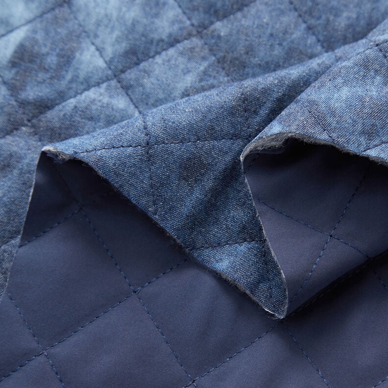 Doorgestikte stof chambray tie-dye – jeansblauw,  image number 3