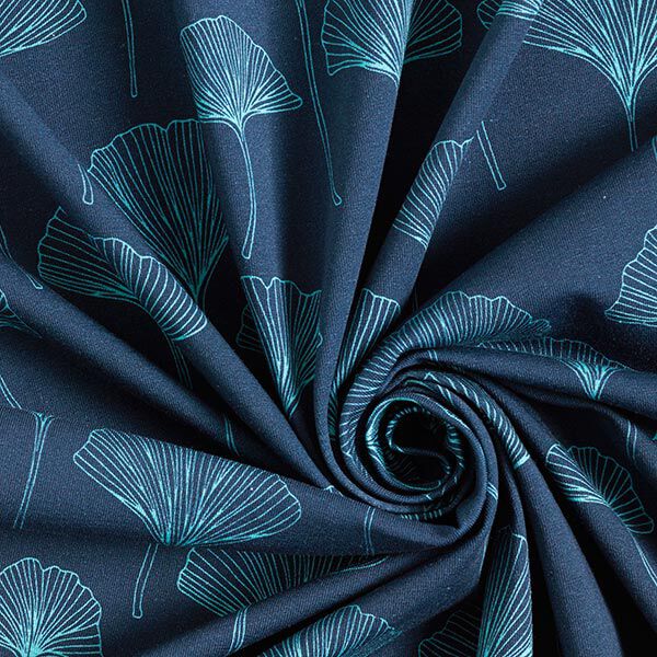 Katoenjersey Ginkgo bladeren – marineblauw,  image number 3