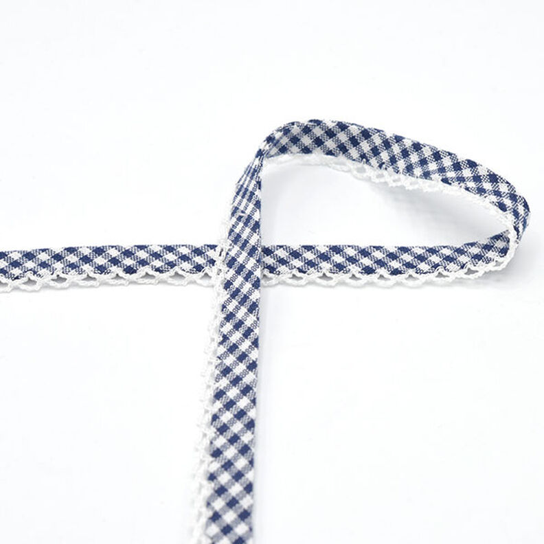 Biasband Vichy ruit met gehaakte rand [20 mm] – marineblauw,  image number 2