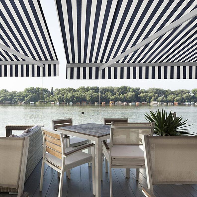 Luifelstof strepen Toldo – wit/marineblauw,  image number 4