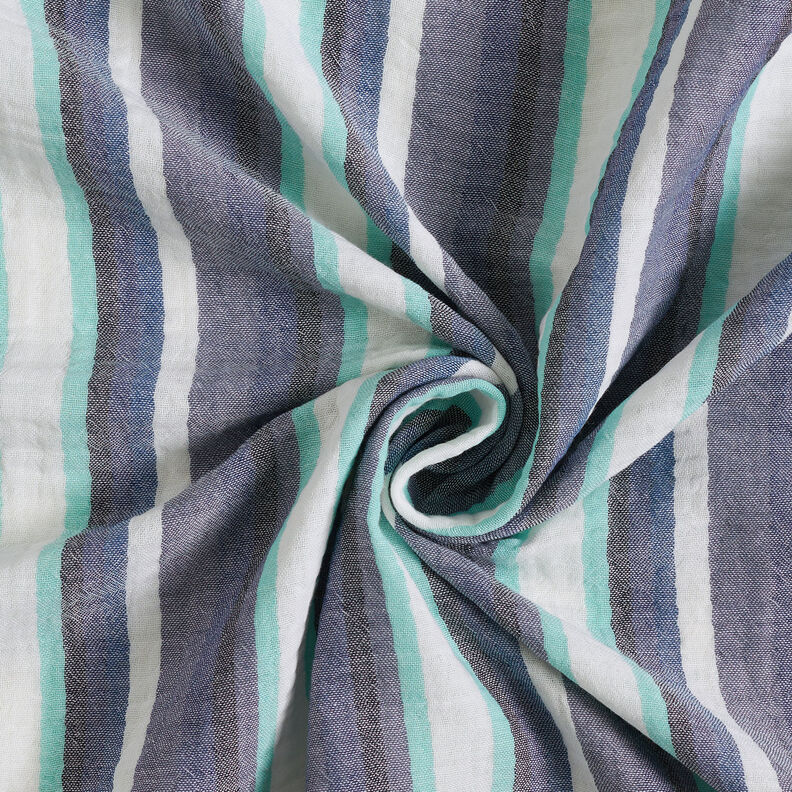 Mousseline/dubbel gehaakte stoffen garengeverfde strepen – indigo/ijsblauw, image number 4