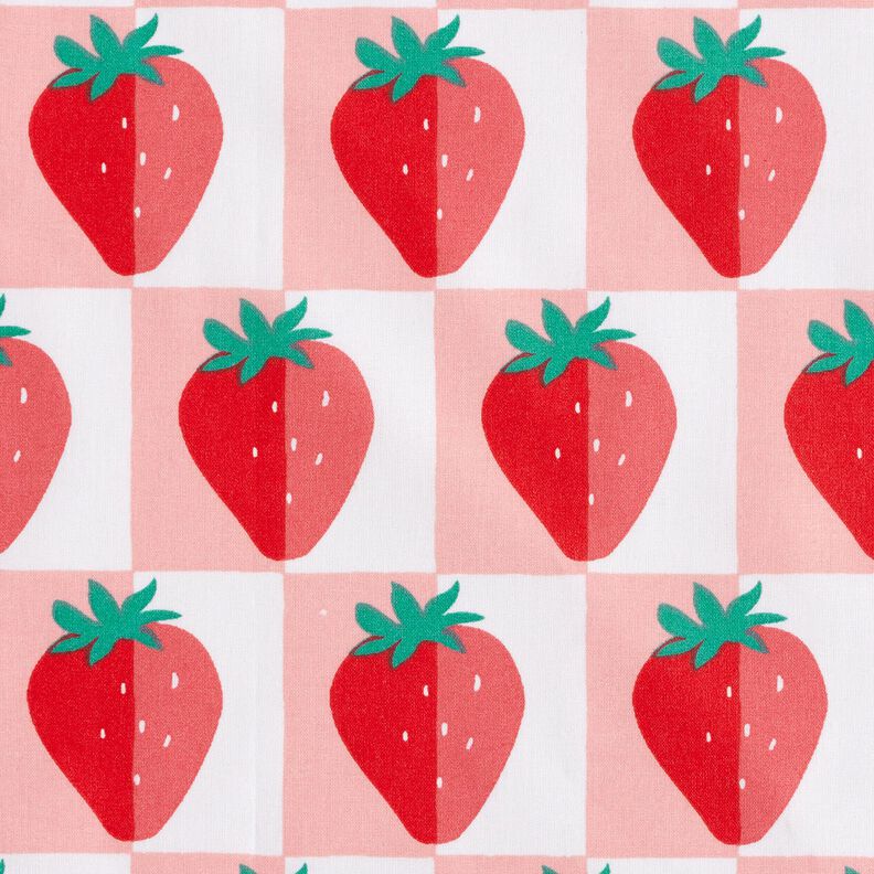 Gecoate katoen aardbeien ruitjes – roos/rood,  image number 1