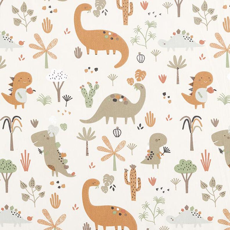 Katoenpopeline vrolijke dinosaurussen – creme/reekalf,  image number 1